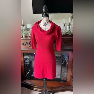 Juniors TakeOut Red Cowl Neck Knit Sweater Dress Short Sleeve Size Medium